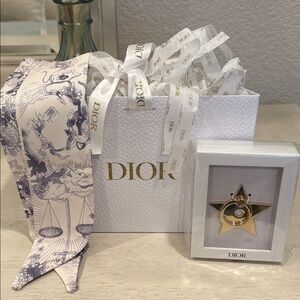 Dior set,smartphone ring holder with gold star design, silk twilly and gift bag